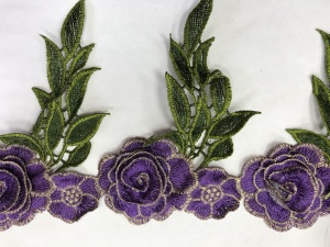 1608 Нашивка с цветами в рулоне  цв.171 фиолетовый(в упак.9м)