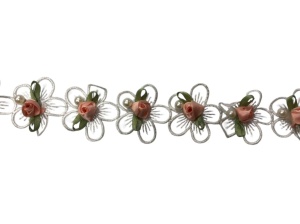 5555 Тесьма расшитое роза шир.3см цв.персиково-зеленый(в упак.13м)