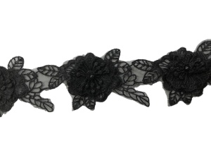 1758 Кружево свадебное кордовое полиэстер шир.6см цв.черное(в упак.12м)
