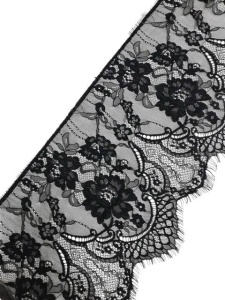 0066А Кружево шантильи с ресничками шир.27,5см цв.черный(в упак.30м)