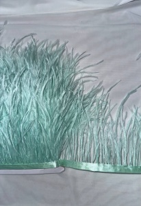 Перья страуса на ленте 15см цв.св.бирюзовая(в упак.10м)  